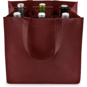 Accept custom logo print color red wine laminated non woven with 6 bottle tote bag