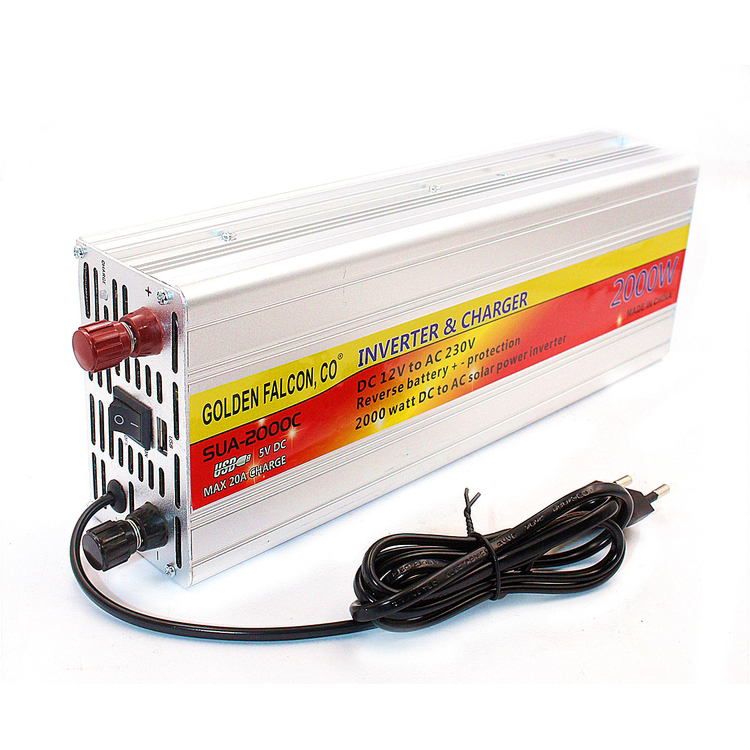 Домашний инвертор 12 В, 220 В, 2000 Вт, инвертор мощности со встроенным зарядным устройством для аккумуляторов, несколько уровней безопасности