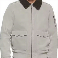 Blouson aviateur en cuir gris pour homme, col en peau de mouton véritable, veste d'hiver décontractée, imperméable et respirante