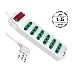 Regleta de Enchufes con Cable de 1.5m, 6 Tomas de Corriente Bidireccionales de 10/16A 2P+T, Interruptor Lateral de 10A, Cable de Extensión de Red WiFi - Product Image 2