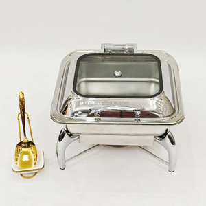 Desain Baru 6L Modern Perak Stainless Steel Kotak Hidrolik Chafing Dish Buffet Catering Server Penghangat Makanan Mewah Dapat Disesuaikan - Product Image 1