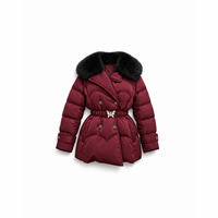 Veste matelassée pour femme - Manteau d'hiver élégant rouge bordeaux avec ceinture papillon et grand col en fourrure, parka matelassée en forme de cœur - Logo personnalisé
