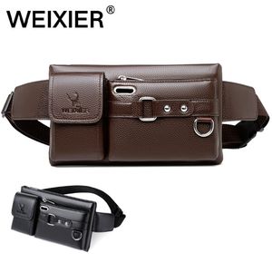 New England Style WEIXIER Nieuwe Retro PU Lederen Heuptas Outdoor Leisure Oortelefoonopening Borsttas Mode Schoudertas - Product Image 1