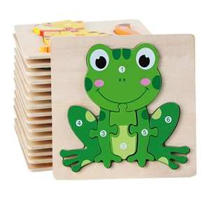 Puzzles <span class=keywords><strong>en</strong></span> bois 3D d'animaux et de véhicules de dessins animés, jouets éducatifs Montessori pour les tout-petits, cadeau éducatif pour les garçons et les filles - Product Image 1