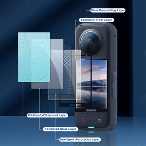 Kit protezione schermo e lenti per fotocamera Insta360 X3: 2 pellicole in vetro temperato per schermo + 1 paio di protezioni per lenti in vetro temperato - Product Image 3