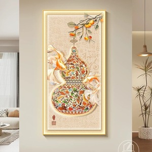 Tableau lumineux Gourde porte-bonheur, cadre rectangulaire en alliage d'aluminium, toile huilée, art en porcelaine cristalline pour hall d'entrée et couloir - Product Image 4