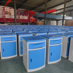 Mesa auxiliar azul de ABS para cama de hospital con cajón y puerta para uso en salas médicas y residencias de ancianos - Product Image 4