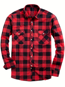 <span class=keywords><strong>Camicia</strong></span> Casual da Uomo in Flanella a Quadri con Logo Personalizzato, Maniche Lunghe, <span class=keywords><strong>Rossa</strong></span> e Nera, in Cotone, con Bottoni, per Uomo, Vendita all'Ingrosso OEM - Product Image 3
