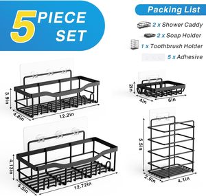 ชั้นวางของในห้องน้ำแบบติดผนัง 2 ชั้น 5 ชิ้น ไม่ต้องเจาะ ติดตั้งง่าย ทนสนิม วัสดุโลหะ พร้อมกาวในตัว ดีไซน์ทันสมัย ชั้นวางตาข่ายแขวน - Product Image 4