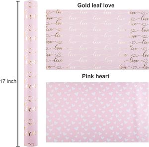 Papel de regalo con base rosa y líneas doradas con la palabra 'amor' en aluminio, ideal para baby shower, San Valentín y bodas. - Product Image 6