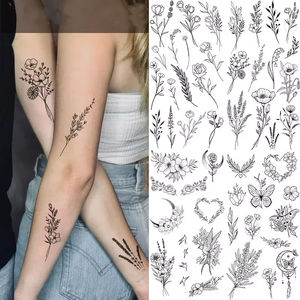 Tatuaje de Mariposa para Mujer, Diseño de Flor Negra, Rosa en Flor, Tatuaje Temporal de Papel, Adhesivo Impermeable para Aplicación en Cara y Cuerpo - Product Image 2