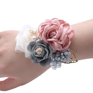 Braut Brautjungfer Blumen Armbänder Hochzeit Prom Schwestern Hand Kunststoff Handgelenk Blumen - Product Image 1