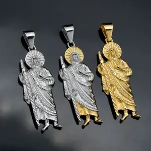 SC Popular Retro collar de acero inoxidable moda oro plata gargantilla collar Vintage St Jude colgante collar regalos para mujeres