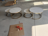 Ensemble de table basse avec acier inoxydable chromé et céramique/pierre frittée pour salon
