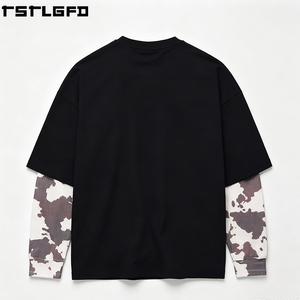 T-shirt Homme Personnalisé Brodé Effet Superposé, Imprimé Vache Noir, Maille Gaufrée, Coupe Oversize Boxy – Fabricants en Gros - Product Image 4