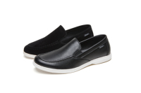 Mocassins décontractés pour hommes DX5195 à bout pointu en cuir PU texturé avec semelle en caoutchouc contrastante, chaussures de ville à enfiler noires
