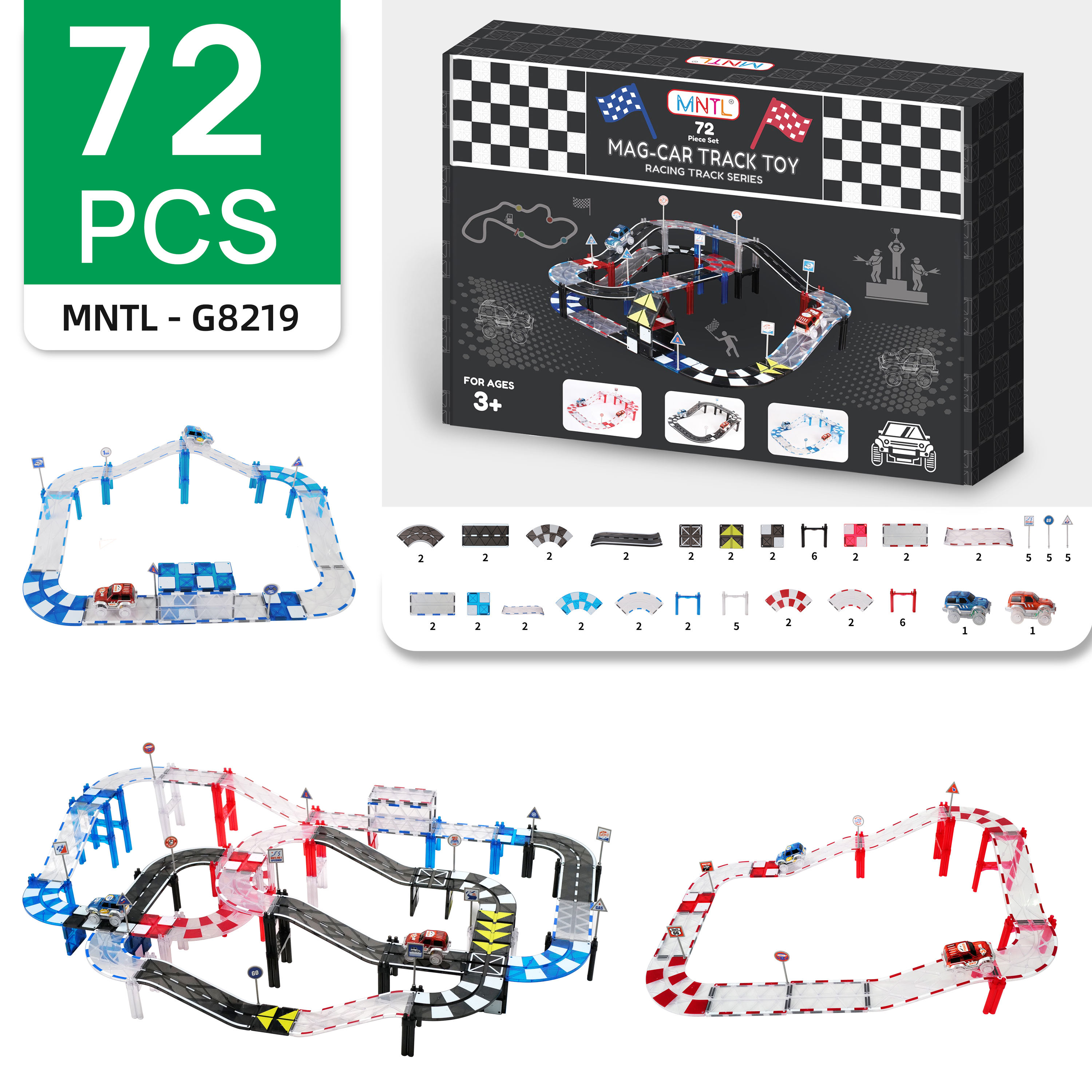 Ensemble magnétique de jouet de série de voiture de la voie 72PCS