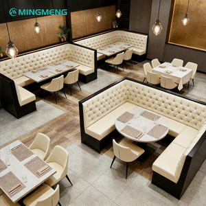 Ensemble de tables et chaises de restaurant, hôtel, café, contemporain et luxueux, avec sièges en métal et cuir, style moderne. - Product Image 6