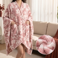 FF6502 Plaid doux en flanelle pour bureau à domicile, châle enveloppant chaud et confortable, cadeau de vacances, couverture portable en peluche florale pour l'hiver