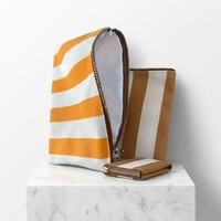 Pochette de maquillage vintage en toile rayée pour voyage, sac à fermeture éclair écologique pour papeterie et organiseur de produits de toilette