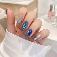 Y14 Kaixin – Fournitures en gros de faux ongles à presser en acrylique, ultra-brillants, légers, réutilisables, bleus, en forme d'amande, pour fêtes, 10 pièces, courts