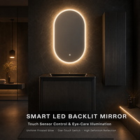 Ensemble de meubles de salle de bain moderne de luxe noir mat cannelé avec miroir LED intelligent ovale et armoire de rangement latérale murale haute