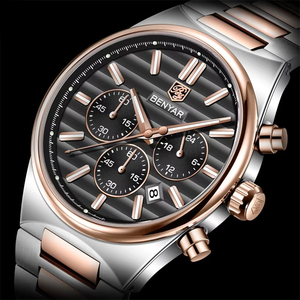 Montre chronographe sport pour homme, bracelet en acier inoxydable, multifonction, design à trois aiguilles, montre à quartz avec affichage du calendrier - Product Image 2