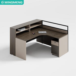 Bureau de direction moderne en forme de L, bureau informatique pour employés, bureau administratif durable avec cloison et armoire de rangement - Product Image 6