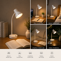 Lampe de bureau minimaliste à lumière chaude, rechargeable, fonctionnant sur batterie, avec col de cygne flexible