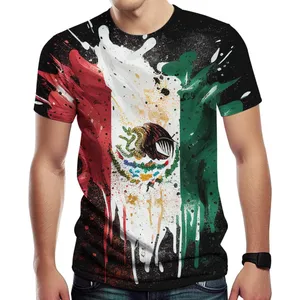 Fitspi批发墨西哥国旗图形t恤男士3d印花墨西哥夏季t恤
