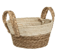 Panier de rangement en corde naturelle beige avec fond noir et poignées, panier tressé à la main, panier gigogne en jonc de mer pour pain et cadeaux