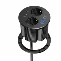 Prise de bureau ronde à encastrer Schuko avec 2 prises EU, 2 ports USB-A 20W PD et 2 ports USB-C, interrupteur marche/arrêt et protection contre les surcharges