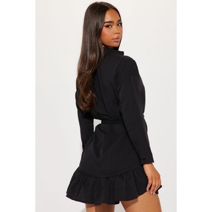 Vestido Mini Camisero Holgado de Color Liso con Solapa, Estilo de Moda, Versátil y con Efecto Arrugado, Venta al por Mayor - Product Image 5