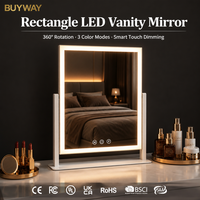 Miroir de maquillage LED rectangulaire en gros, 3 couleurs, contrôle tactile 360° °   Miroir de maquillage rotatif HD pour table de toilette à domicile
