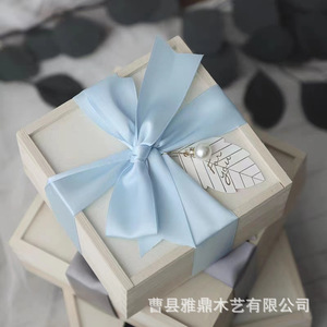 Wooden Gift <b>Box</b> Square Solid Wood Jewelry Storage <b>Box</b> With Bow And <b>Card</b> For Home Desktop Decorative Use - Product Image 3