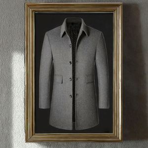 Manteau en laine mélangée polyester épaisse écologique pour <span class=keywords><strong>homme</strong></span>, automne-hiver, longueur régulière, col rabattu, bouton, <span class=keywords><strong>trench</strong></span>-coat, tailles M-4XL - Product Image 2