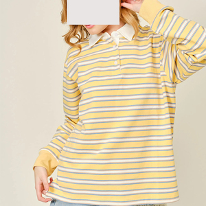 <span class=keywords><strong>Polo</strong></span> rayé oversize à manches longues et col contrastant jaune et <span class=keywords><strong>blanc</strong></span> avec fentes latérales pour <span class=keywords><strong>femme</strong></span> - Product Image 5