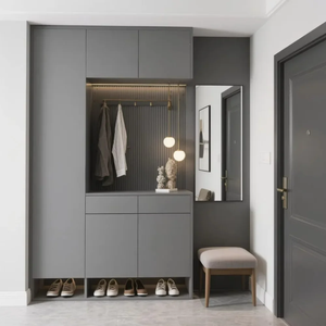Meuble à chaussures multifonctionnel pour couloir, étagère de rangement personnalisable avec portes en verre et système d'éclairage LED - Product Image 1