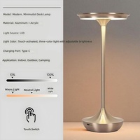 Lampe de table LED tactile rechargeable électroplaquée, à intensité variable, pour hôtel, bar, café, salle à manger