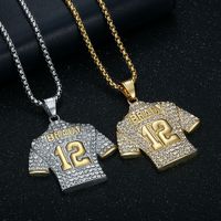 Collier pendentif lettre maillot de football Yunnique Brady 12 en acier inoxydable avec sertissage pavé, cadeau unisexe