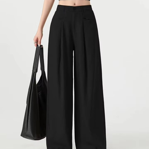 Nouvelles femmes pour pantalons en <span class=keywords><strong>lin</strong></span> Tencel jambe large <span class=keywords><strong>coupe</strong></span> <span class=keywords><strong>droite</strong></span> <span class=keywords><strong>pantalon</strong></span> style costume avec dos taille élastique pour le confort - Product Image 1