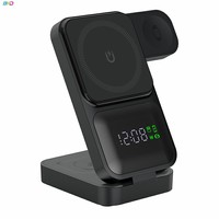 Multifunctionele opvouwbare oplaadpad met klok, telefoon-, oordopjes- en horloge-oplader, snel oplaadstation, draagbare draadloze telefoonoplader