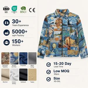 Veste imprimée pour homme, motif jacquard intégral, tissu jacquard, peinture classique, fermeture éclair sur le devant, streetwear urbain vintage, fabrication sur mesure - Product Image 1