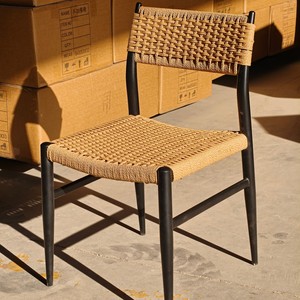 Silla de Comedor Estilo <span class=keywords><strong>Wishbone</strong></span> de Diseño Icónico, Asiento de Cordón de Papel Tejido a Mano, Estructura Metálica Resistente, para Cafetería o Restaurante, Proveedor Profesional - Product Image 3