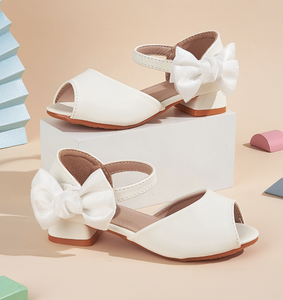 Summer New Children's Sandals Fashion <b>White</b> Bow Hollow Sandals Thick <b>Heels</b> Open Toe Sandals Princess Performance Shoes - Product Image 1
