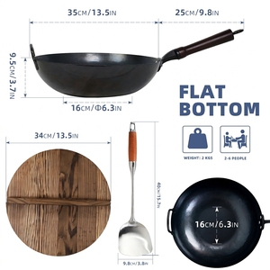 Juego de Wok Comercial de Acero al Carbono con Mango de Madera Desmontable, Tapa de Madera y Espátula para Uso en Restaurantes y Hoteles - Product Image 4