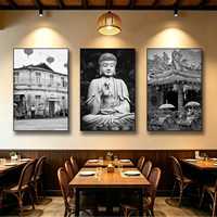 Peinture sur toile murale en aquarelle Cascade de Bouddha, 5 pièces, décoration de salon, paysage moderne, arbres de Bouddha, Zen, tendu sur châssis