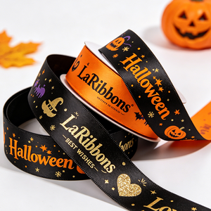 High Grade 100% Polyester 25mm Gift Wrapping Single Face Gold Foil Printing Customized Brand Logo Printed Satin <b>Ribbon</b> - Product Image 2