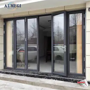 Aumegi Windproof Folding Aluminum Frame Glass Stack Bifold Door Concertina Folding Door Bifold Patio Doors