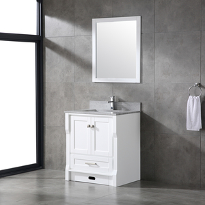 Meuble-lavabo carré moderne blanc en bois, autoportant, écologique, durable et résistant à l'eau, avec vasque en céramique pour salle de bain - Product Image 5